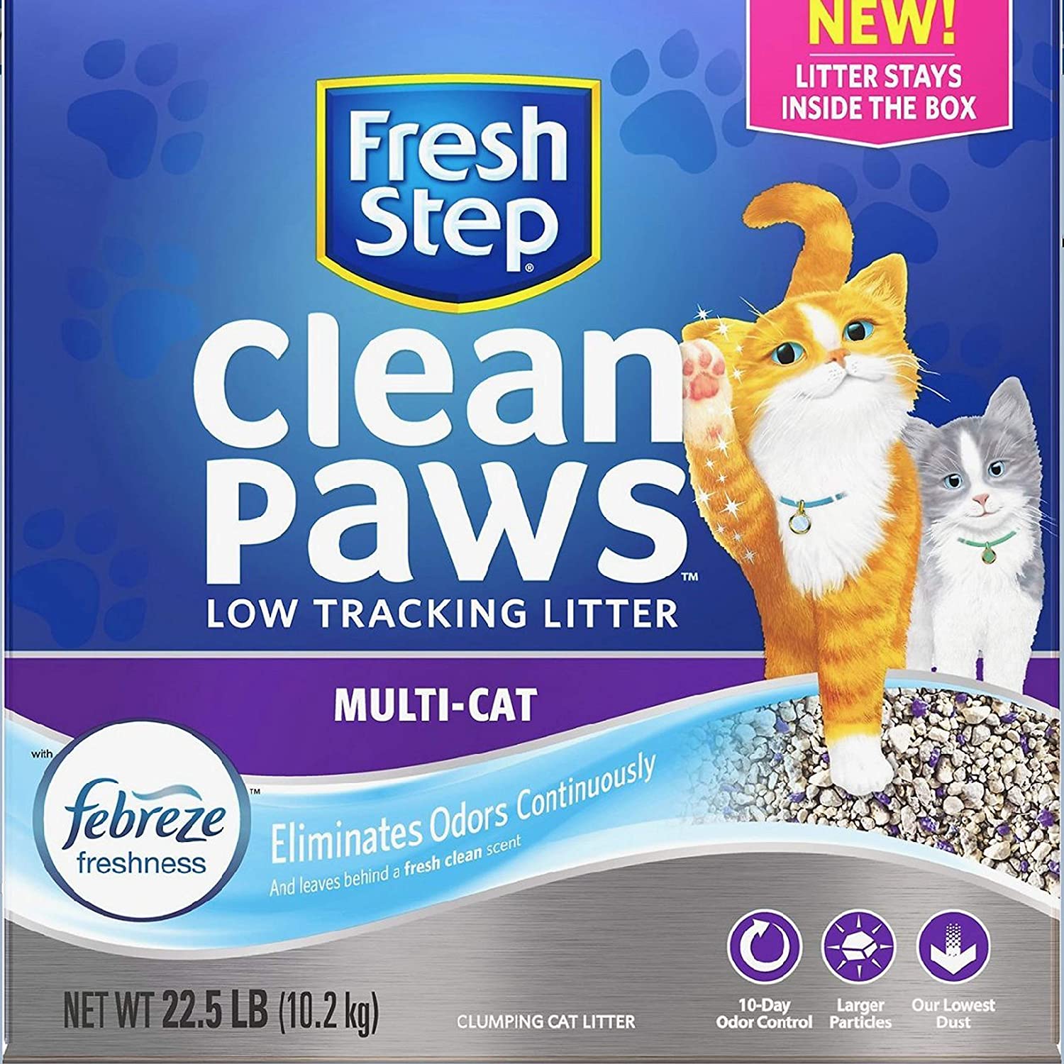 Fresh Step Clean Paws Clumping Cat Litter, Low Tracking, Multi-Cat - 22.5 lb
